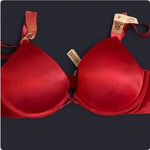 NWT Victoria’s Secret Very Sexy Push-Up Bra Red Rhinestone Strap 34B